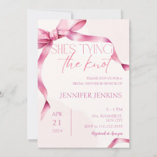 She's Tying The Knot Blush Pink Bow Bridal Shower  Invitation
