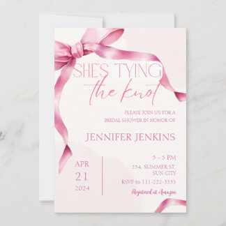 She's Tying The Knot Blush Pink Bow Bridal Shower Invitation