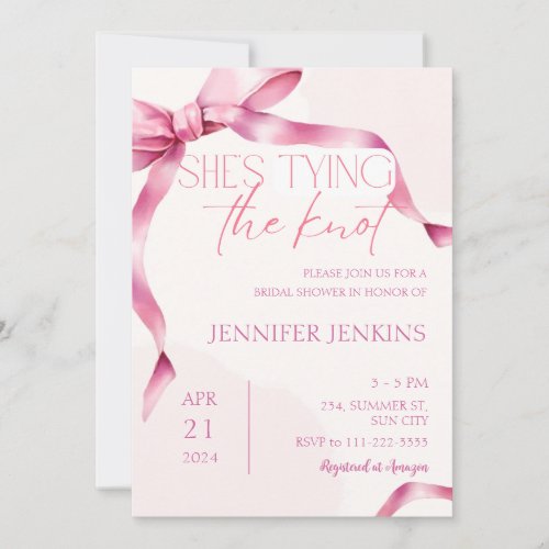 Shes Tying The Knot Blush Pink Bow Bridal Shower  Invitation