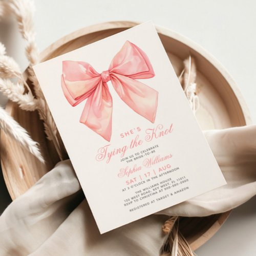 Shes Tying The Knot Blush Pink Bow Bridal Shower Invitation