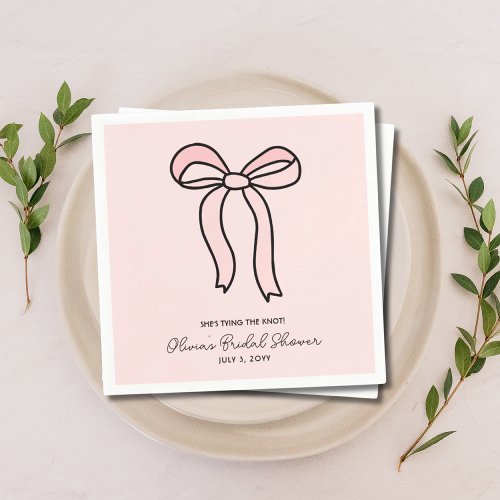 Shes Tying The Knot Blush Pink Bow Bridal Shower Napkins