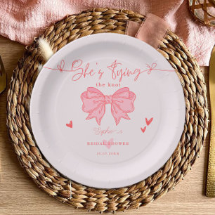 She's Tying the Knot Blush Pink Bow Bridal Shower Paper Plates