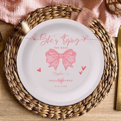 Shes Tying the Knot Blush Pink Bow Bridal Shower Paper Plates