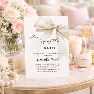She's tying the knot bow beige Bridal Shower Invitation