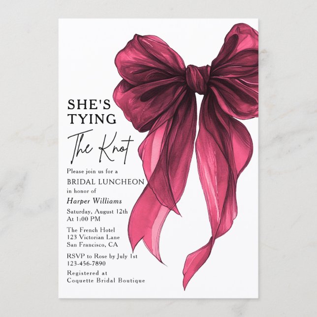 She's Tying The Knot Bow Bridal Luncheon Invitation (Front)