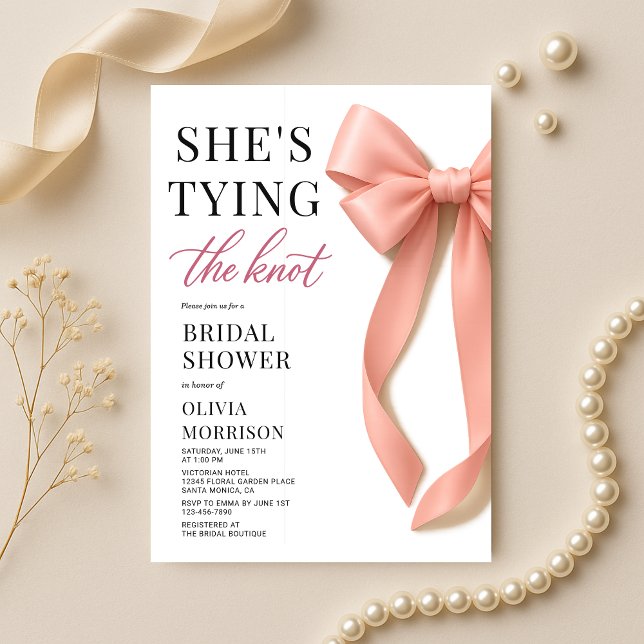 She's Tying The Knot Bow Bridal Shower Invitation (Creator Uploaded)