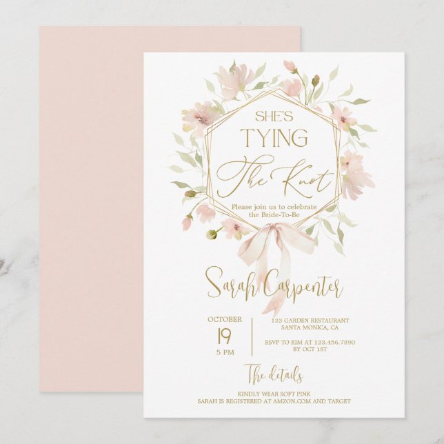 She's Tying the Knot Bow Bridal Shower Invitation (Front/Back)
