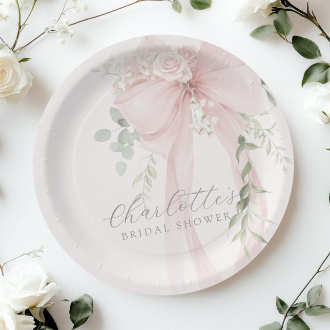 She's tying the knot Bow Bridal Shower Paper Plates (Creator Uploaded)