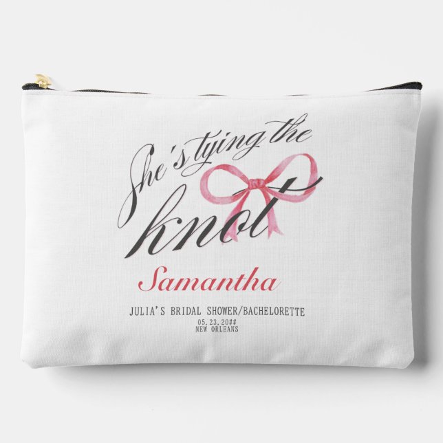 She's Tying the Knot Bow Coquette Bridal Shower Accessory Pouch (Front)