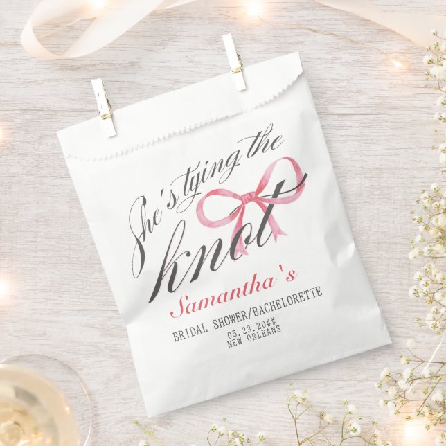 She's Tying the Knot Bow Coquette Bridal Shower Favor Bag (Clipped)