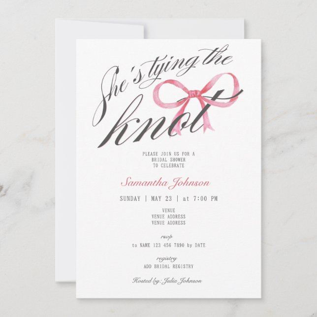 She's Tying the Knot Bow Coquette Bridal Shower Invitation (Front)
