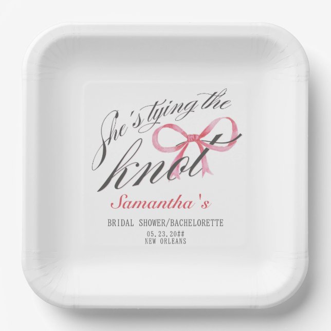 She's Tying the Knot Bow Coquette Bridal Shower Paper Plates (Front)
