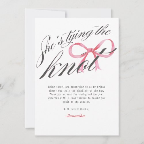 Shes Tying the Knot Bow Coquette Bridal Shower Thank You Card