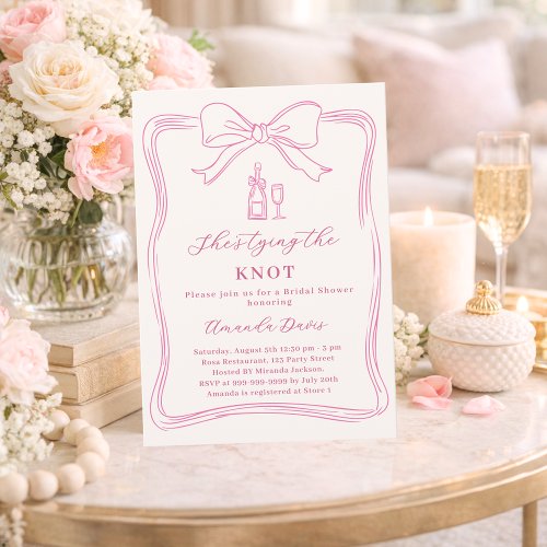 She's tying the knot bow pink ivory Bridal Shower