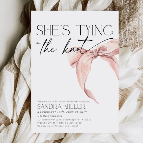 Shes tying the knot Bridal Shower blush pink bow Invitation