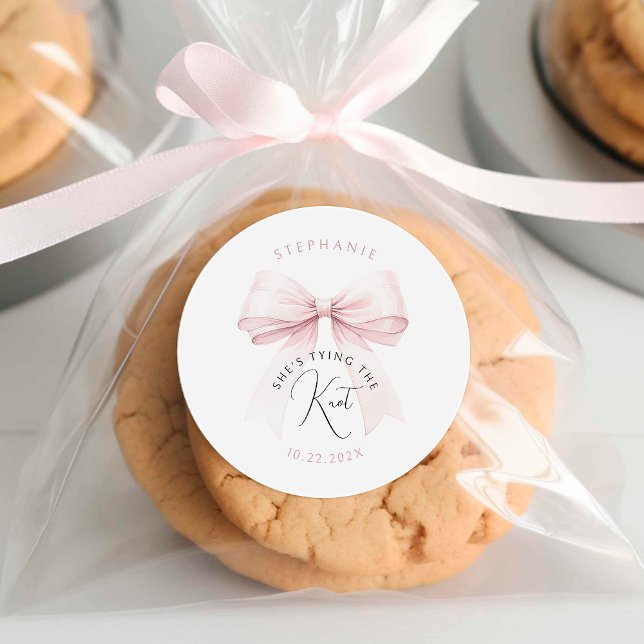 She's Tying the Knot Bridal Shower Classic Round Sticker (Creator Uploaded)