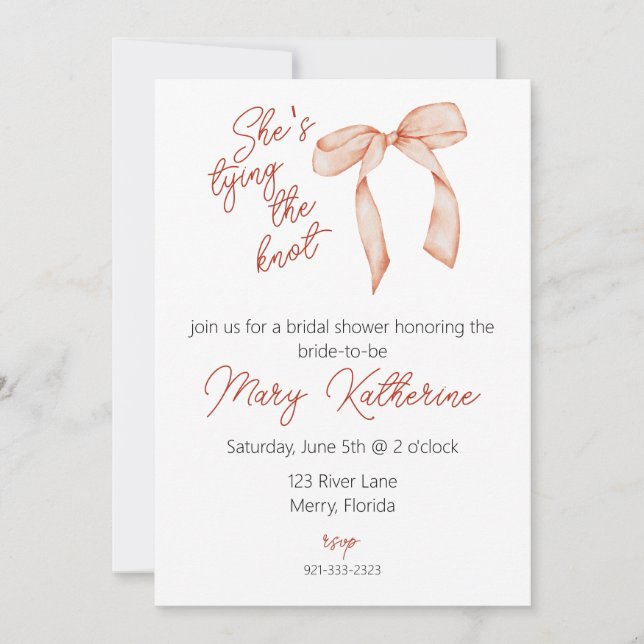 She's tying the Knot Bridal Shower Invitation (Front)