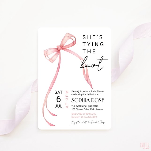 Shes Tying The Knot Bridal Shower Invitation (shes tying the knot bridal shower invitation pink ribbon bow coquette theme)