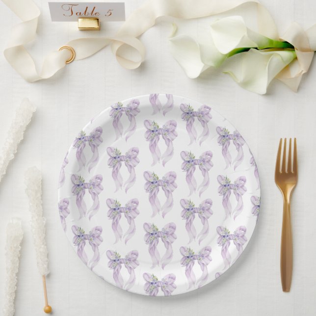 She's Tying the Knot Bridal Shower Lilac Bow Paper Plates (Wedding)