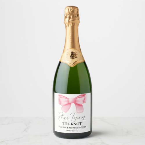 Shes tying the knot Bridal Shower Pink Bow Sparkling Wine Label