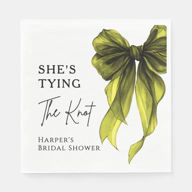 She's Tying The Knot Chartreuse Bow Bridal Shower Napkins (Front)