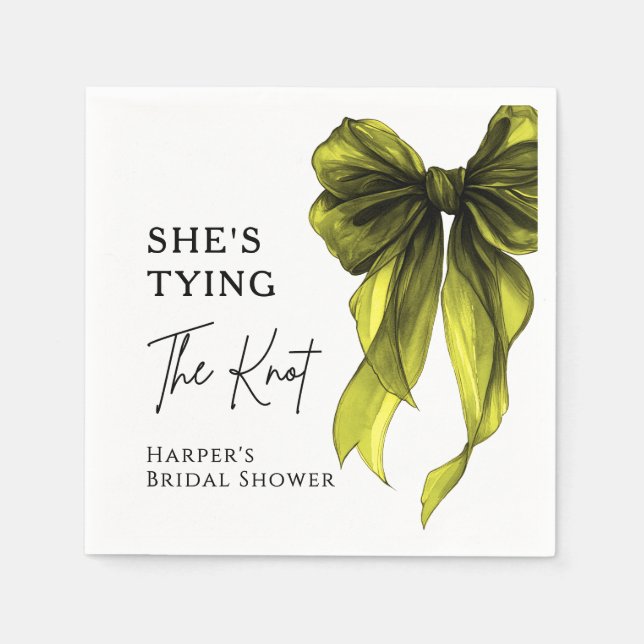 She's Tying The Knot Chartreuse Bow Bridal Shower Napkins (Front)
