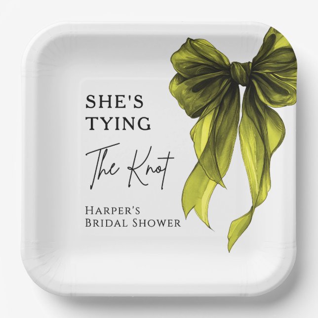 She's Tying The Knot Chartreuse Bow Bridal Shower Paper Plates (Front)