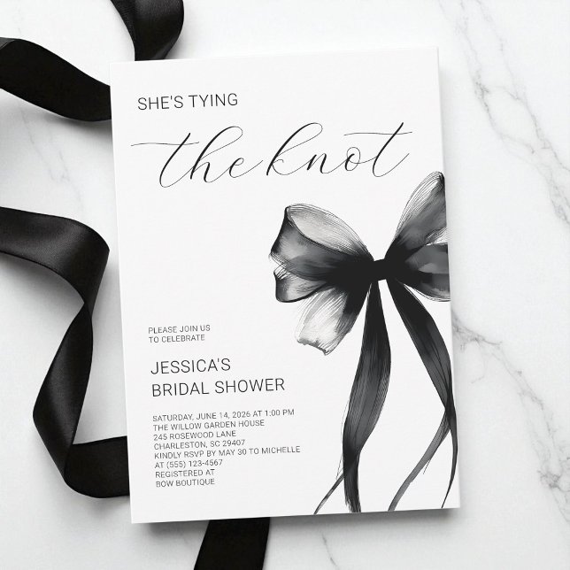 She's Tying the Knot Chic Black Bow Bridal Shower Invitation (She's Tying the Knot Chic Black Bow Bridal Shower Invitation)