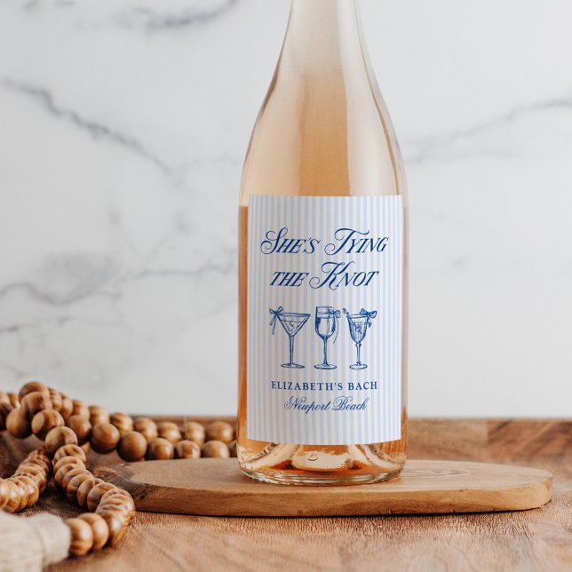 She's Tying The Knot Coastal Elegant Hand Drawn Wine Label (Creator Uploaded)