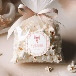 She's Tying the Knot Coquette Bow Bridal Shower Classic Round Sticker