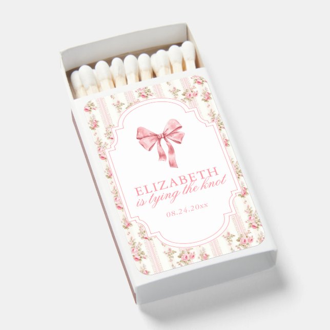 She's Tying the Knot Coquette Bow Bridal Shower Matchboxes (Front Open)
