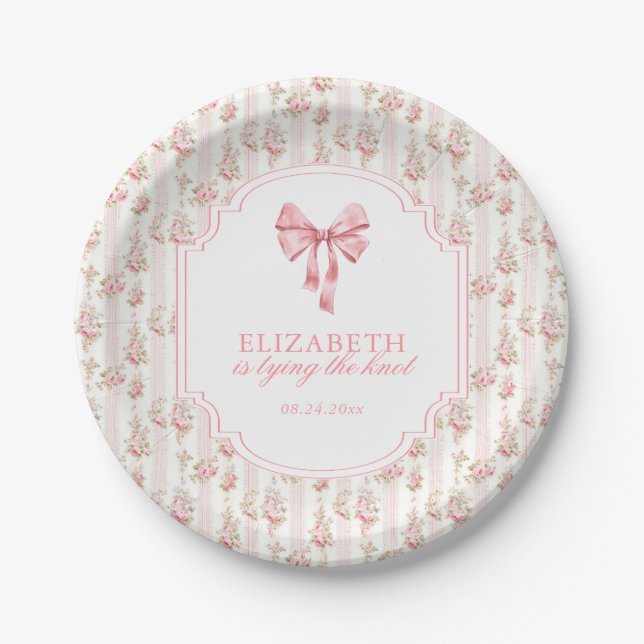 She's Tying the Knot Coquette Bow Bridal Shower Paper Plates (Front)