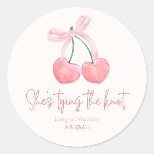 She's Tying the Knot Coquette Bridal Shower Favor Classic Round Sticker