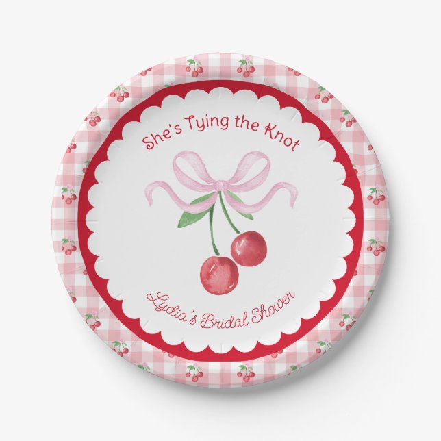 She's Tying the Knot Coquette Cherry Bridal Shower Paper Plates (Front)