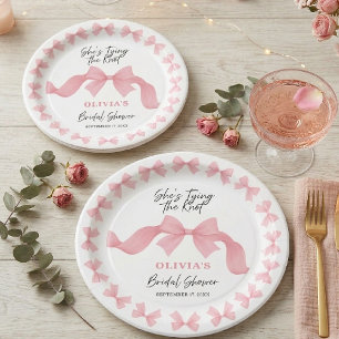 She's Tying the Knot Cute Pink Bow Bridal Shower Paper Plates