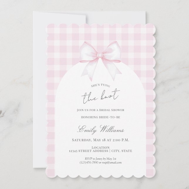 She's Tying The Knot Elegant Bow Bridal Shower Invitation (Front)