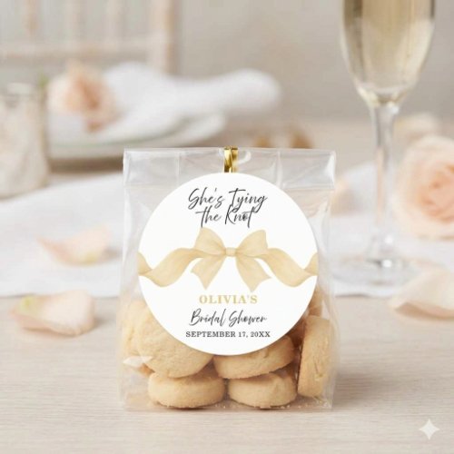 She's Tying the Knot Gold Bow Bridal Shower Favor  Classic Round Sticker