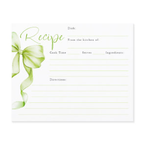 She's Tying the Knot Green Bow Bridal Recipe Card