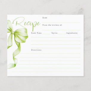 She's Tying the Knot Green Bow Bridal Recipe Card