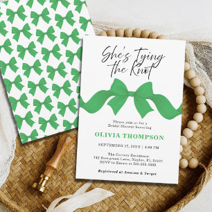 She's Tying the Knot Green Bow Bridal Shower Invitation