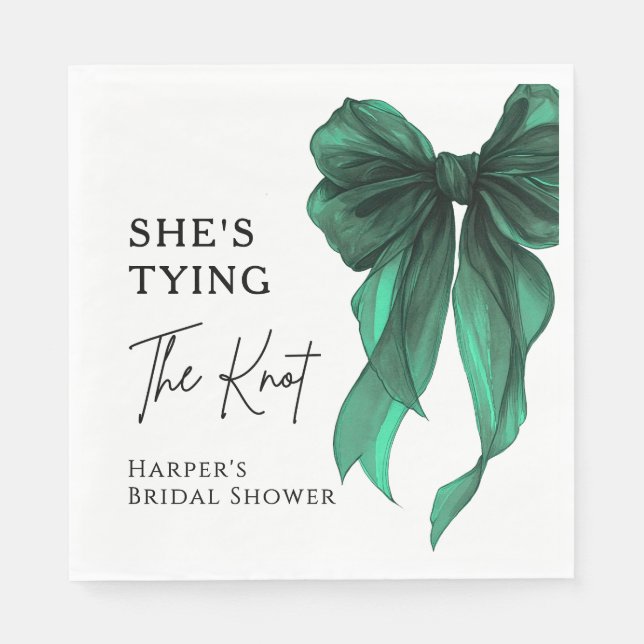 She's Tying The Knot Green Bow Bridal Shower Napkins (Front)
