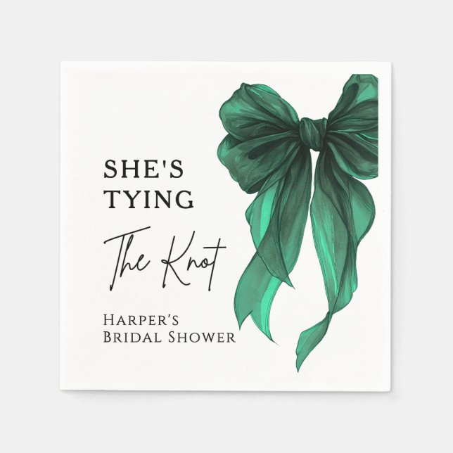 She's Tying The Knot Green Bow Bridal Shower Napkins (Front)