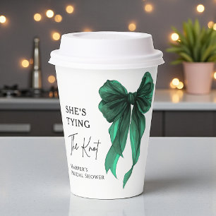 She's Tying The Knot Green Bow Bridal Shower Paper Cups