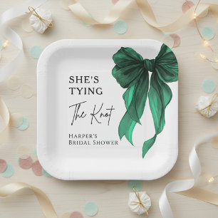 She's Tying The Knot Green Bow Bridal Shower Paper Plates