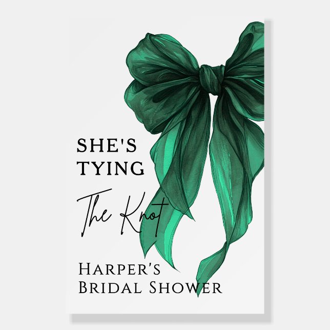 She's Tying The Knot Green Bow Welcome Sign (Front)