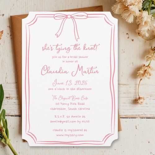 Shes Tying the Knot Hand Drawn Bow Bridal Shower Invitation