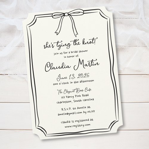 Shes Tying the Knot Hand Drawn Bow Bridal Shower Invitation