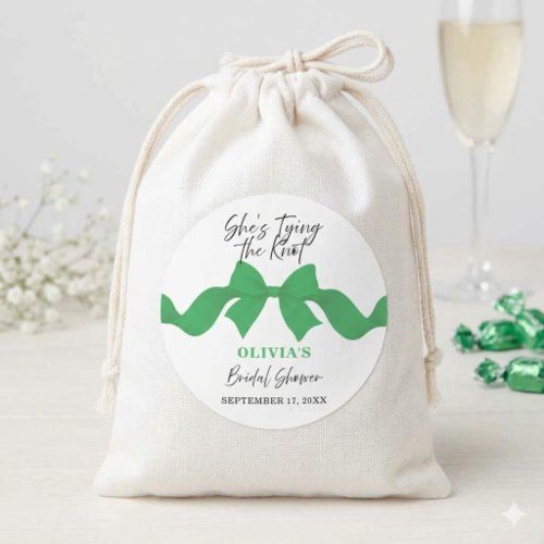 She's Tying the Knot Kelly Green Bow Bridal Shower Classic Round Sticker