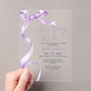 She's Tying the Knot Lavender Bow Bridal Shower Acrylic Invitations