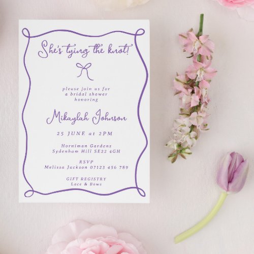 Shes Tying the Knot Lilac Bow Bridal Shower Invitation